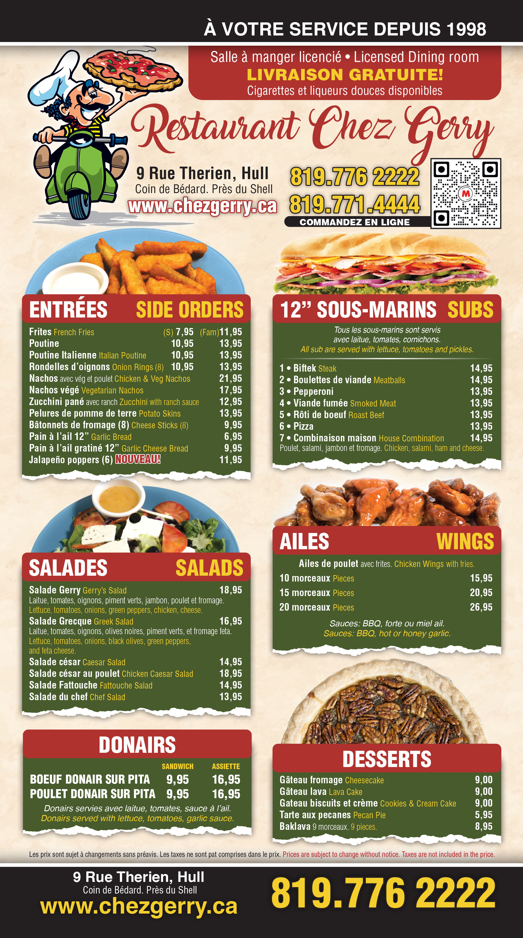 Restaurant Chez Gerry Menu