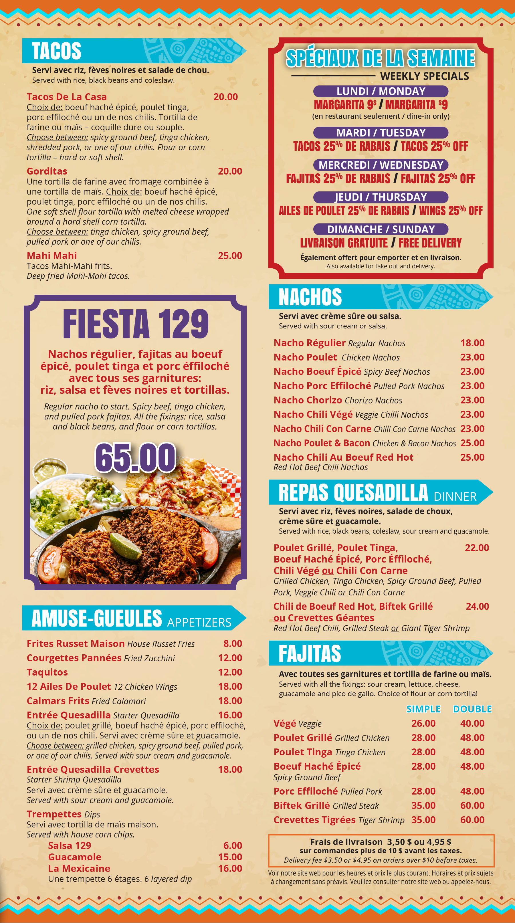 129 Bistro Mexicana Menu