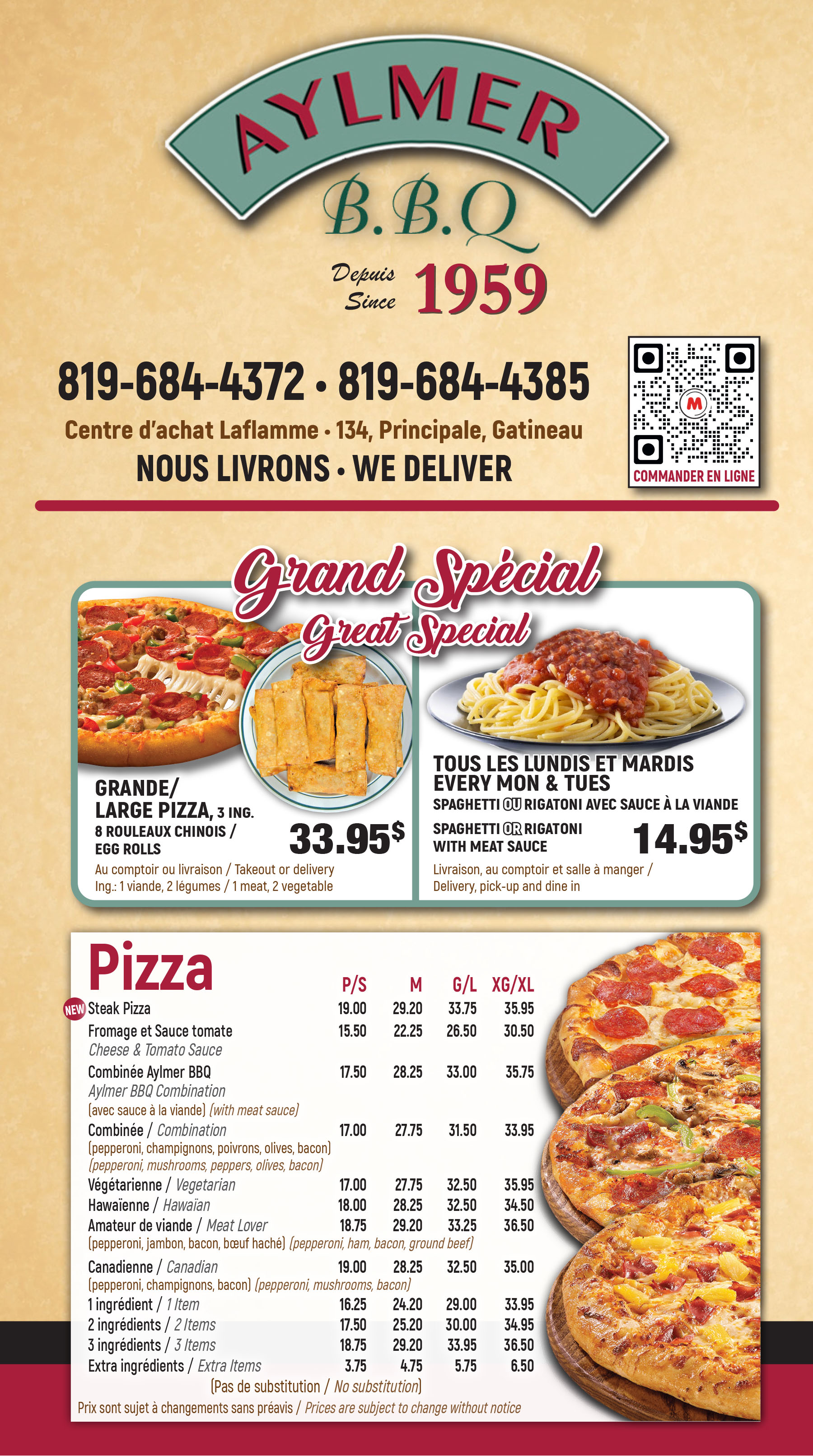 Aylmer BBQ Menu