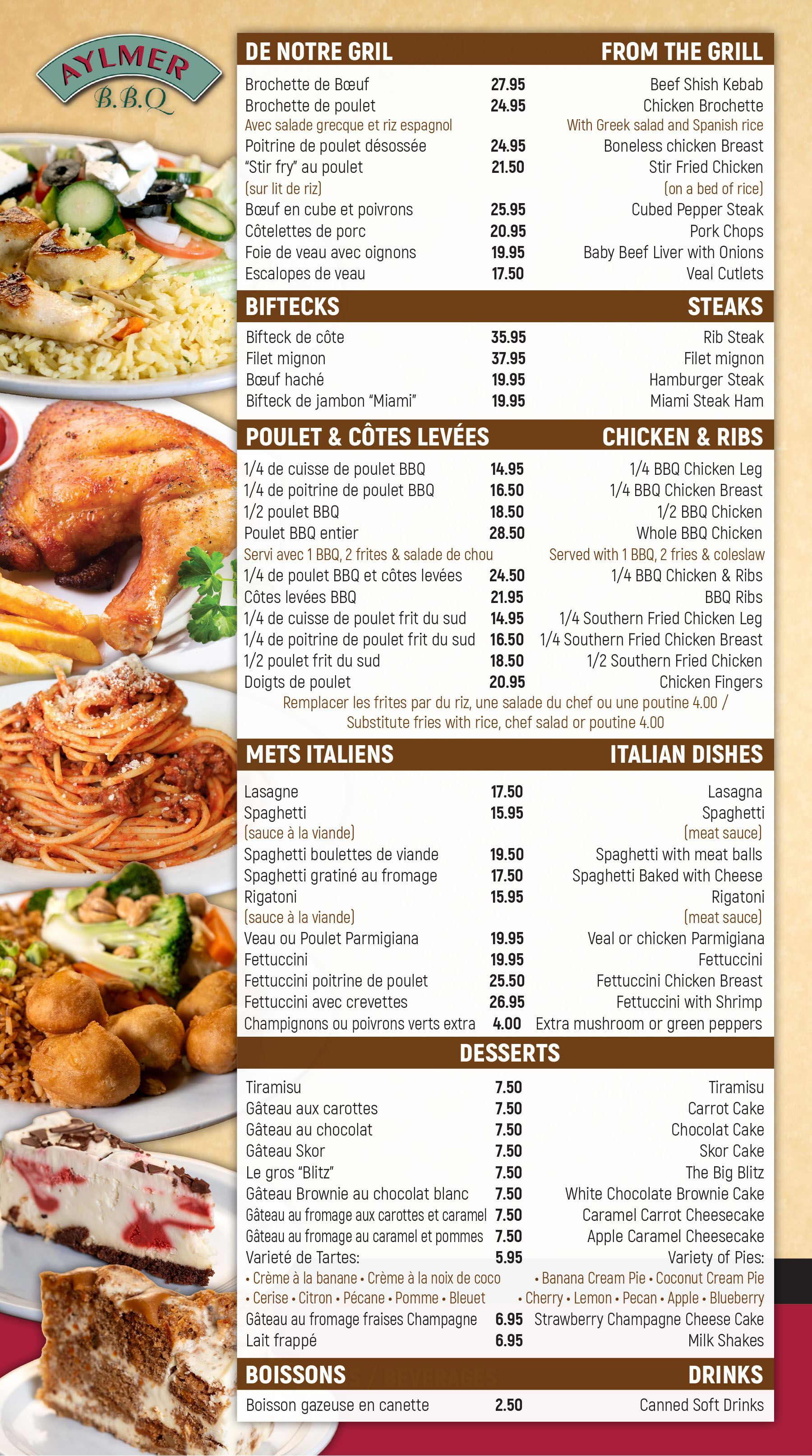 Aylmer BBQ Menu